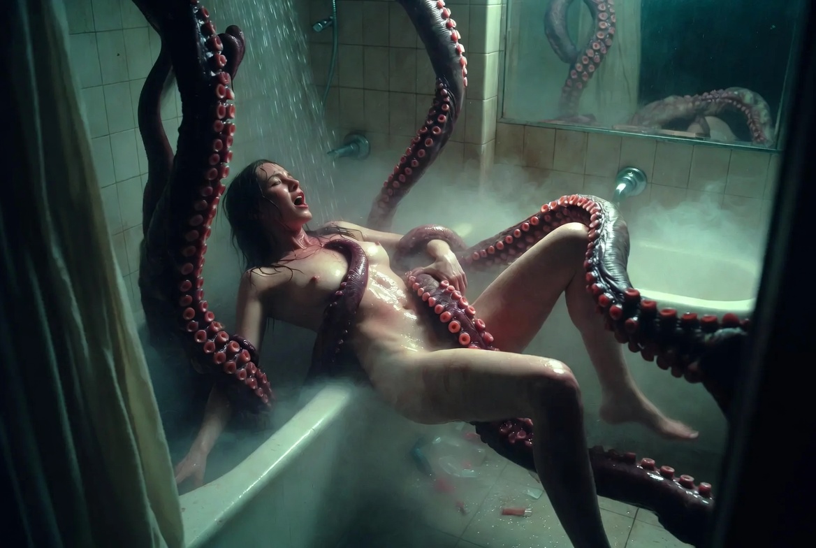 Dark alien horror in bathroom